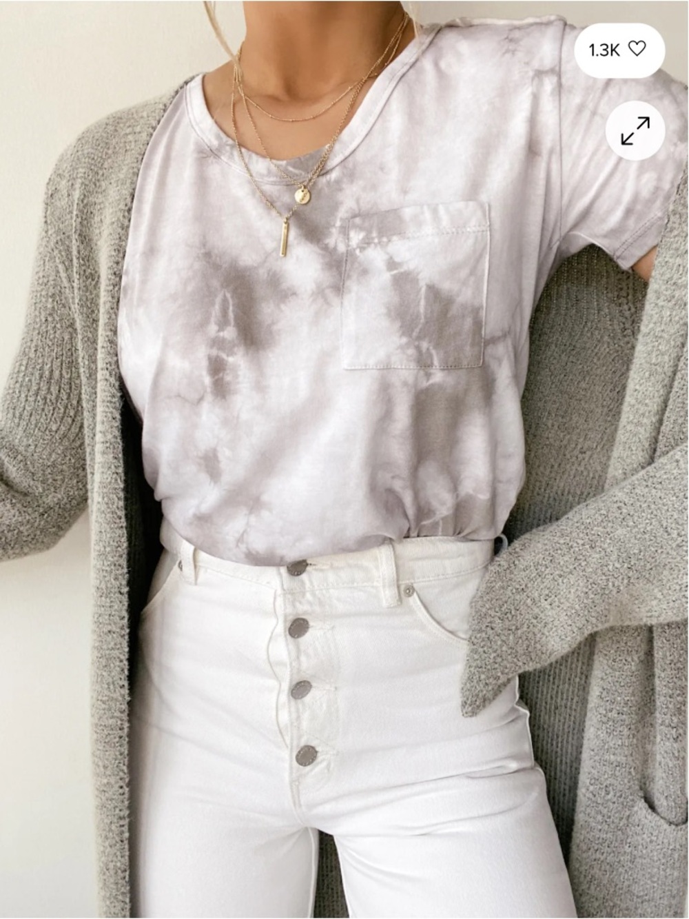 Lulu's Grey & White Tie-Dye Pocket Tee